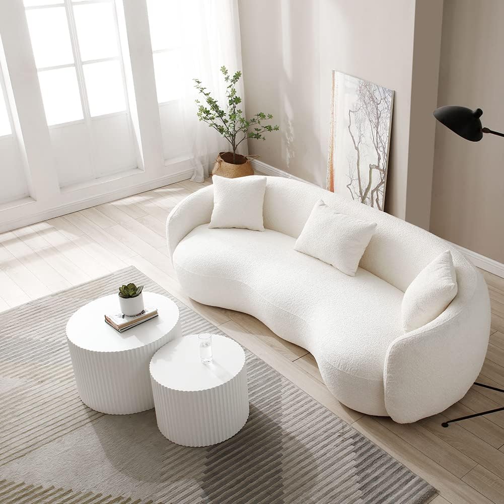 White Round Coffee Table Nesting Coffee Table Set of 2 Contemporary Circle Coffee Table Fluted Side Tables End Table for Living Room Office