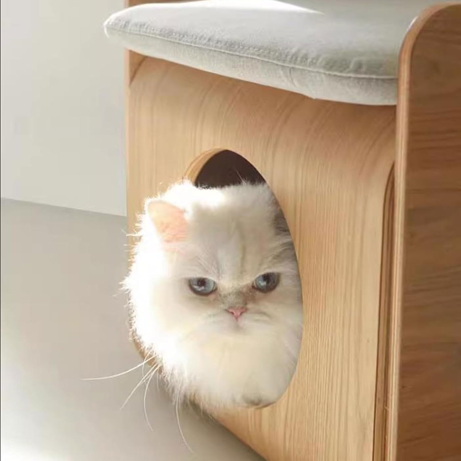 Rustic Side Table Multipurpose Wood End Table Side, with Cat Bed Cave Furniture Nightstand, Easy to Clean Covered with Replaceable Washable Cushion End Table for Living Room