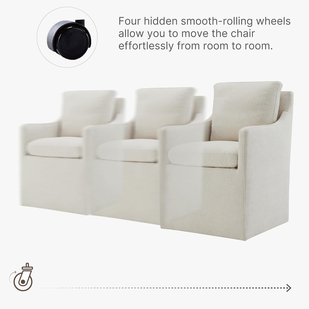 KISLOT Upholstered Dining Chairs with Casters, No Assembly Modern Accent Armchair with Rollers for Dining Room, Bedroom, Living Room, Reading Room, Already Assembled, Beige, 2 Box