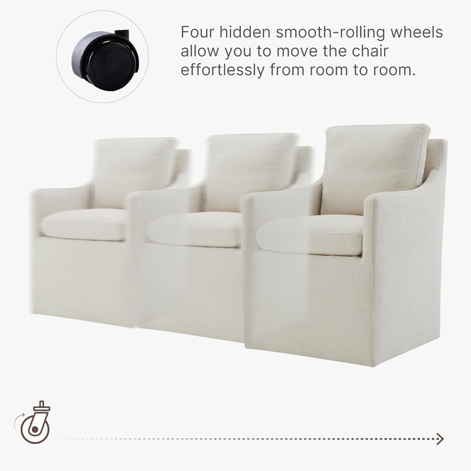 KISLOT Upholstered Dining Chairs with Casters, No Assembly Modern Accent Armchair with Rollers for Dining Room, Bedroom, Living Room, Reading Room, Already Assembled, Beige, 2 Box