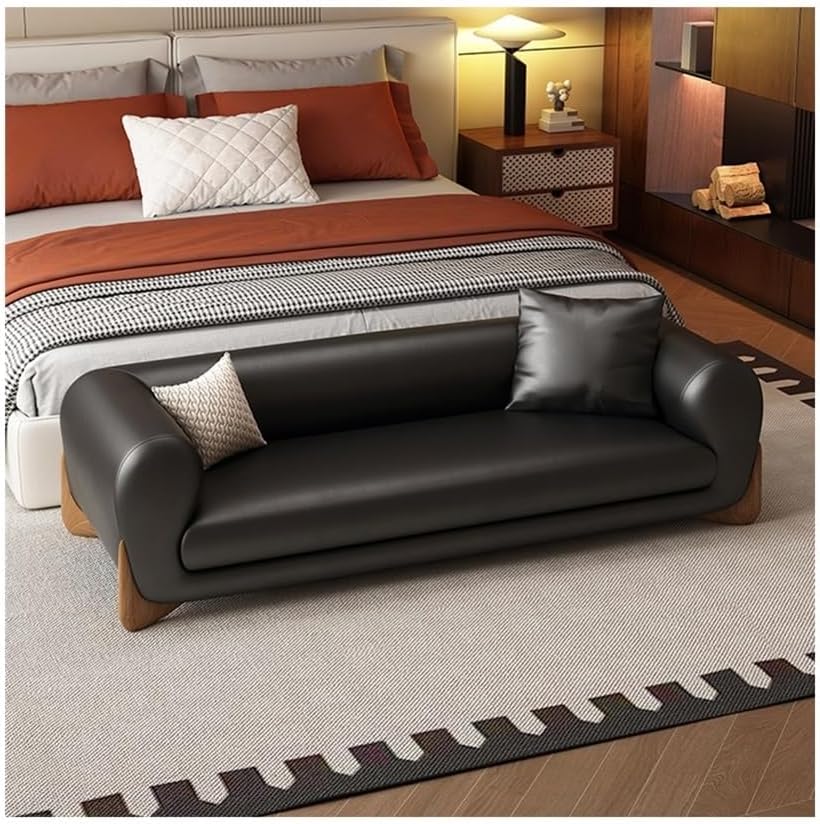 Modern Bed End Stool Light Luxury Leather Sofa Bench Bedroom Clothing Store Cloakroom Bedside Entryway(Black,Medium)