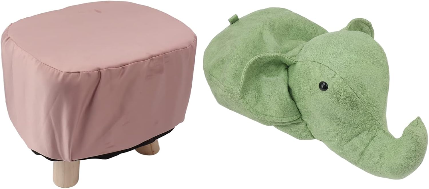 Focket Animal Footstool, Cute Elephant Shaped Ottoman Soft Padded Cushion Non Slip Feet Upholstered Kids Footstool with Premium Pine Wood Frame for Bedroom Living Room Entryway (Green)