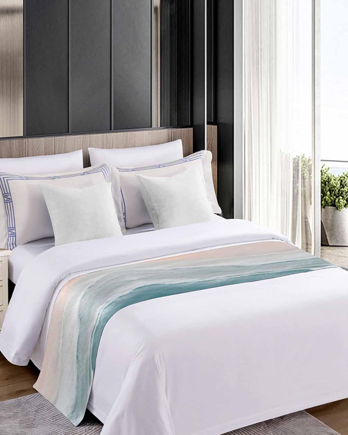DecorLovee Summer Beach Bed Runners for Queen Size Bed, Ocean Coastal Bed Throws for Foot of Bed, Sea Nautical Bed Runner