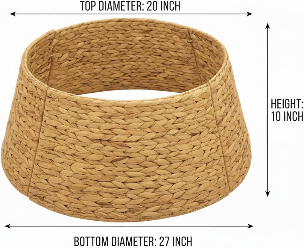 Hyacinth Christmas Tree Collar 27" - Natural Hand-Woven Basket Base Cover - Warm and Cozy Rustic Farmhouse Decoration - Tree Skirt Alternative - Tree Ring (Large)