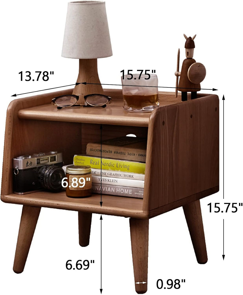 Solid Beech Wood End Tabld Nightstand Bedside Table Modern Night Stand Minimalist Bedside Storage Cabinet Wooden End Table for Bedroom (Walnut,1)