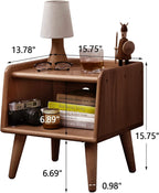 Solid Beech Wood End Tabld Nightstand Bedside Table Modern Night Stand Minimalist Bedside Storage Cabinet Wooden End Table for Bedroom (Walnut,1)