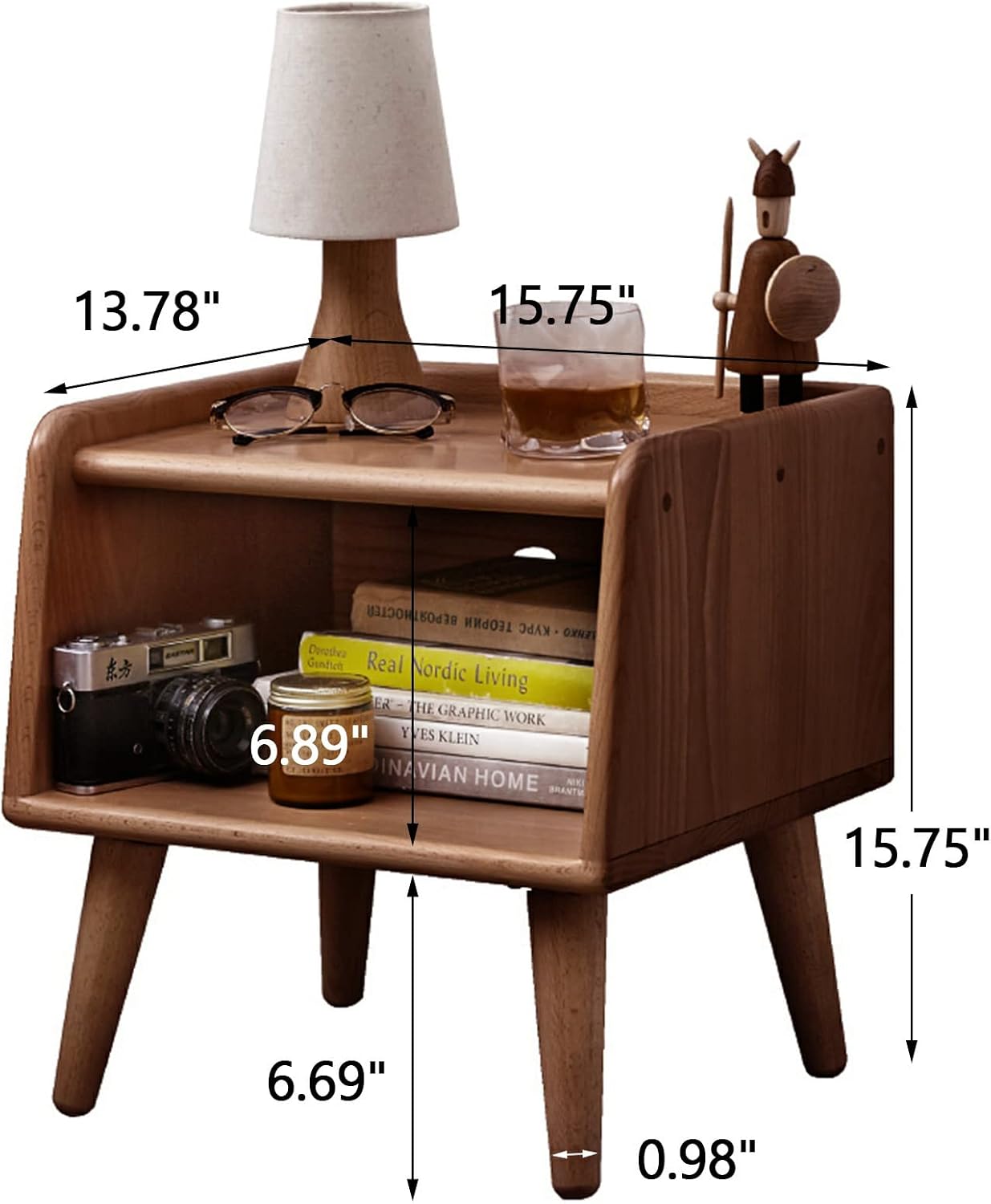 Solid Beech Wood End Tabld Nightstand Bedside Table Modern Night Stand Minimalist Bedside Storage Cabinet Wooden End Table for Bedroom (Walnut,1)