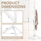 Hupmad Wooden Tree Coat Rack Stand,Sturdy Freestanding Coat Rack with 8 Hooks,3 Adjustable Height for Child Adult,Wood Coat Stand Tree Fits Entryway Bedroom Office for Bags,Hats