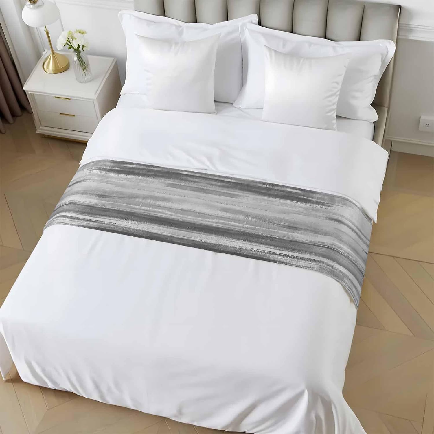 Gray Black Ombre Bed Runner King Size, Modern Abstract Art Oil Painting Bed Scarf Protector Slipcover for Bedroom Wedding Room Hotel, Bedding Runner Throws for Foot of Beds 94"x20"
