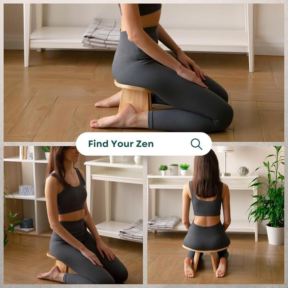 Ergonomic Wooden Meditation Bench, Portable Yoga Auxiliary Stool, for Yoga, Prayer, Travel, Mindfulness, Zen Practice(Small)