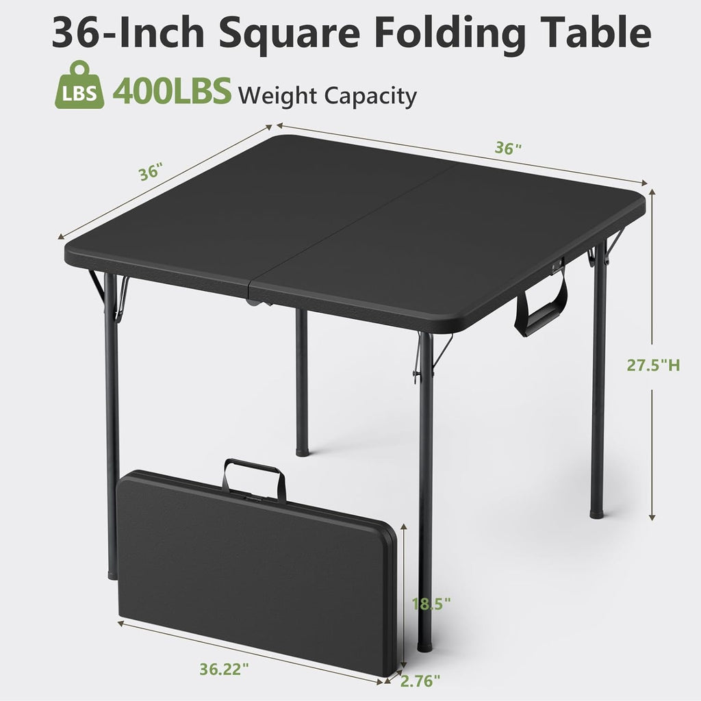 Folding Table and Chairs Set for 4, 36 Inch Foldable Card Table with Carrying Handle & 4 PU Leather Padded Folding Chairs, Portable Indoor Outdoor Dining Table Set for Picnic, Camping, RV, Game Night