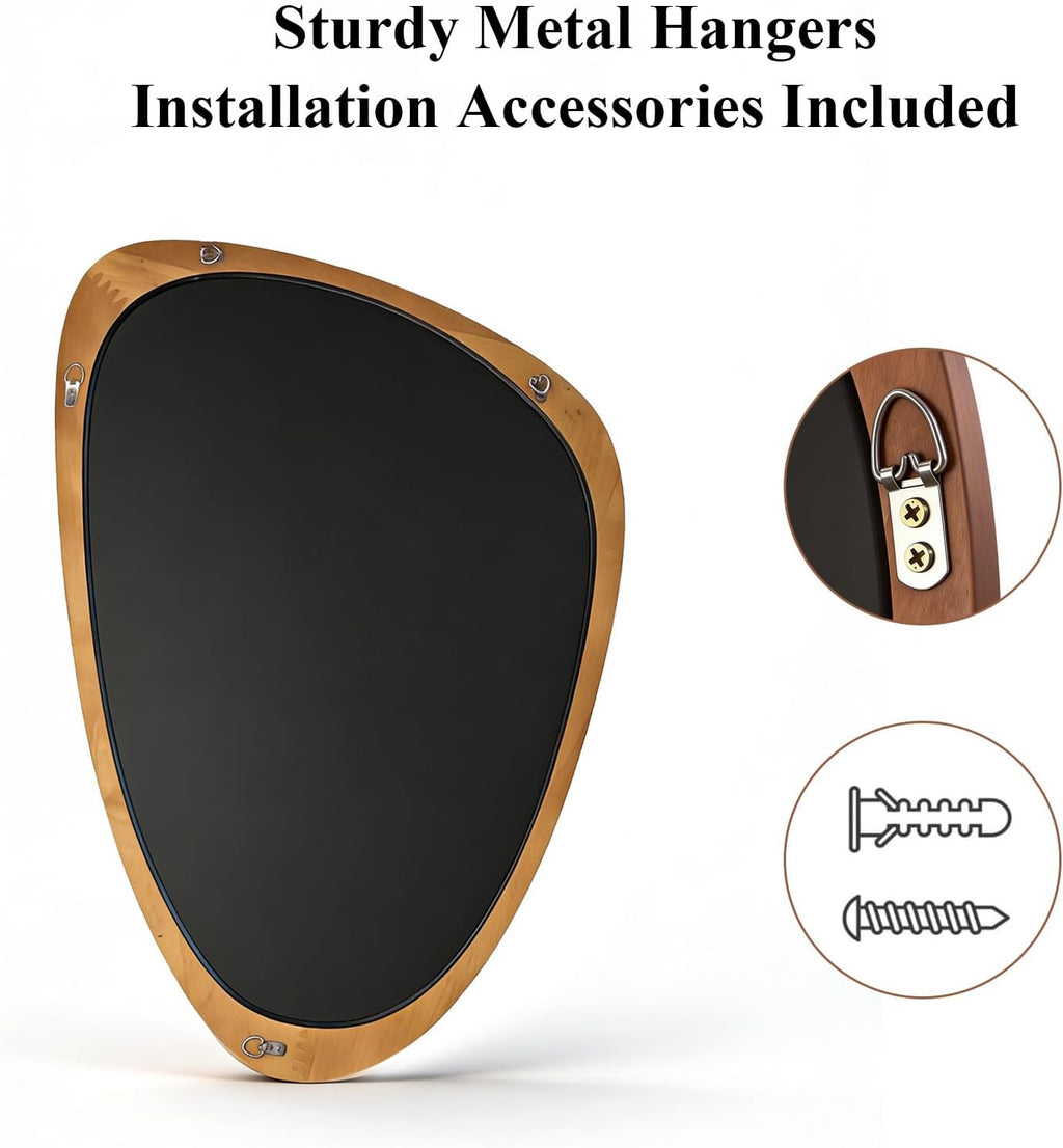 Ferytange Asymmetrical Wall Mirror, Wood Frame Decorative Mirror for Living Room Bedroom Entryway, Modern Irregular Unique Wall Art, Mid Century Modern Home Decor 30" H x 19" W