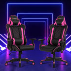 Goplus Massage Gaming Chair, Reclining Backrest Handrails and Seat Height Adjustment Racing Computer Office Chair, Ergonomic High Back Embroidered PU Swivel Game Chair with Headrest and Lumbar Cushion
