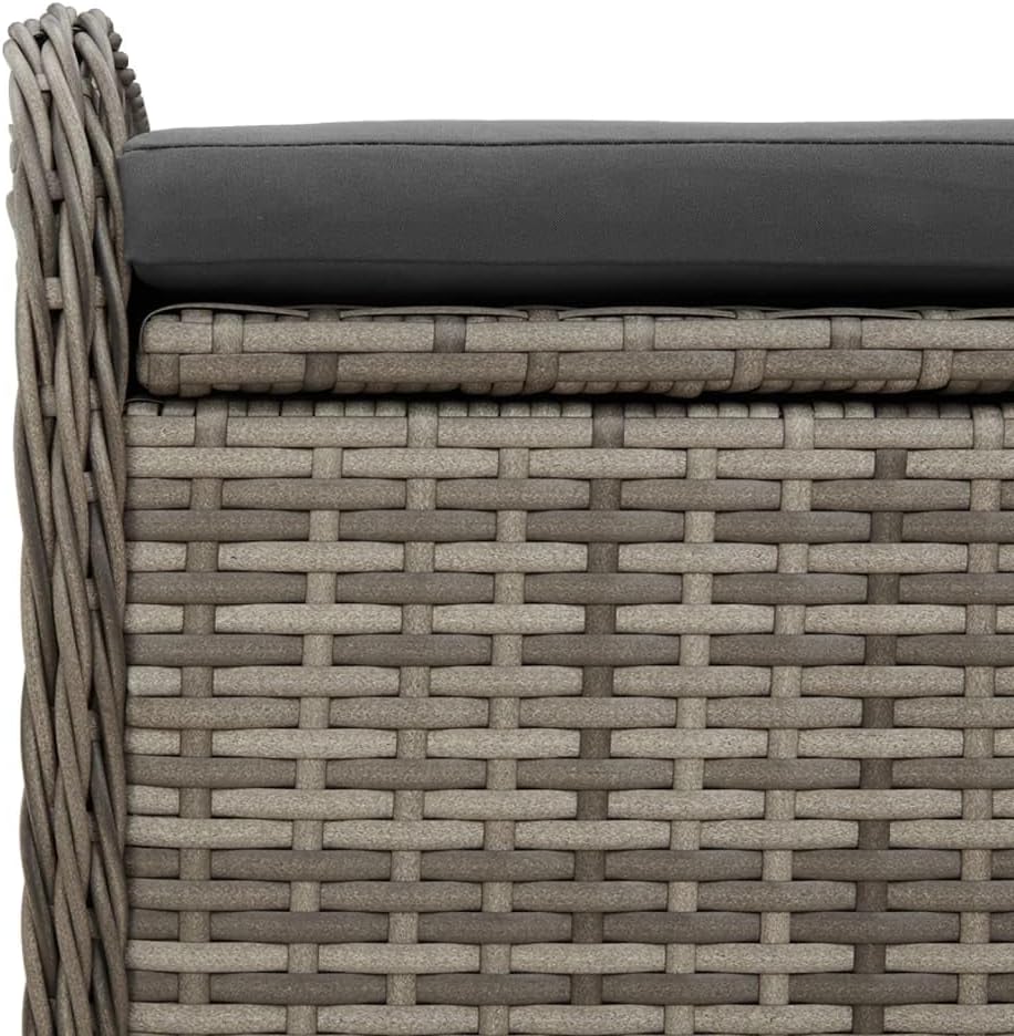 Poly Rattan Outdoor Storage Bench with Cushion Gray, 45.3"x20.1"x20.5", Patio Seat with Water-Proof Bag and Gas Spring