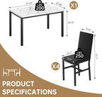 Recaceik 5-Piece Small Dining Table Set for 4, Modern Faux Marble Kitchen Table with 4 Upholstered PU Leather Chairs, Dining Room Table Set for Dinette, Breakfast Nook & Small Spaces, Black