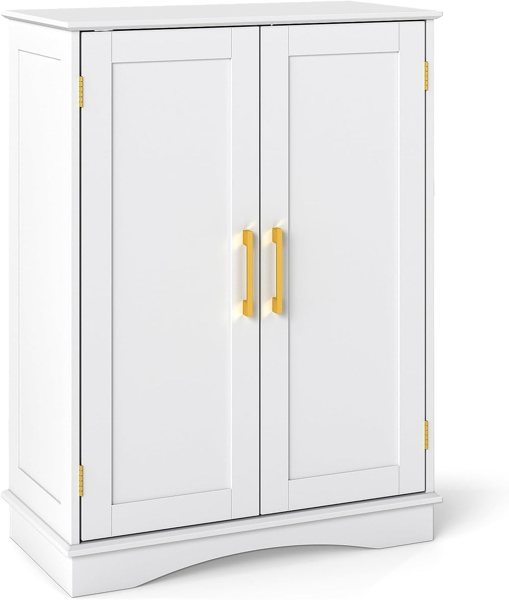 Tangkula Bathroom Floor Storage Cabinet, 31.5" H Freestanding Pantry Cabinet with 2 Doors and Adjustable Shelves, Kitchen Cupboard for Living Room, Dining Room, Bathroom (White, 31.5" H)