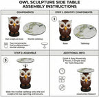 Owl Side Table, Round End Table with Faux Marble Top, Resin Owl Statue Base, Unique Animal Accent Table for Living Room