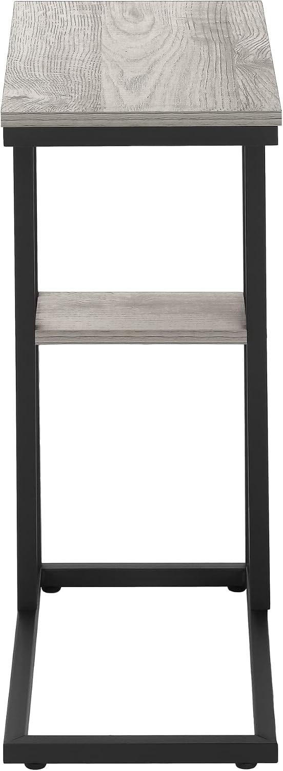JOSHEN 18" C-Shaped Slide Under Corner End Table, Retro End Table with Stable Load-Bearing Design, Decorative Accent Tables with Secondary Shelf for Living Room, Grey