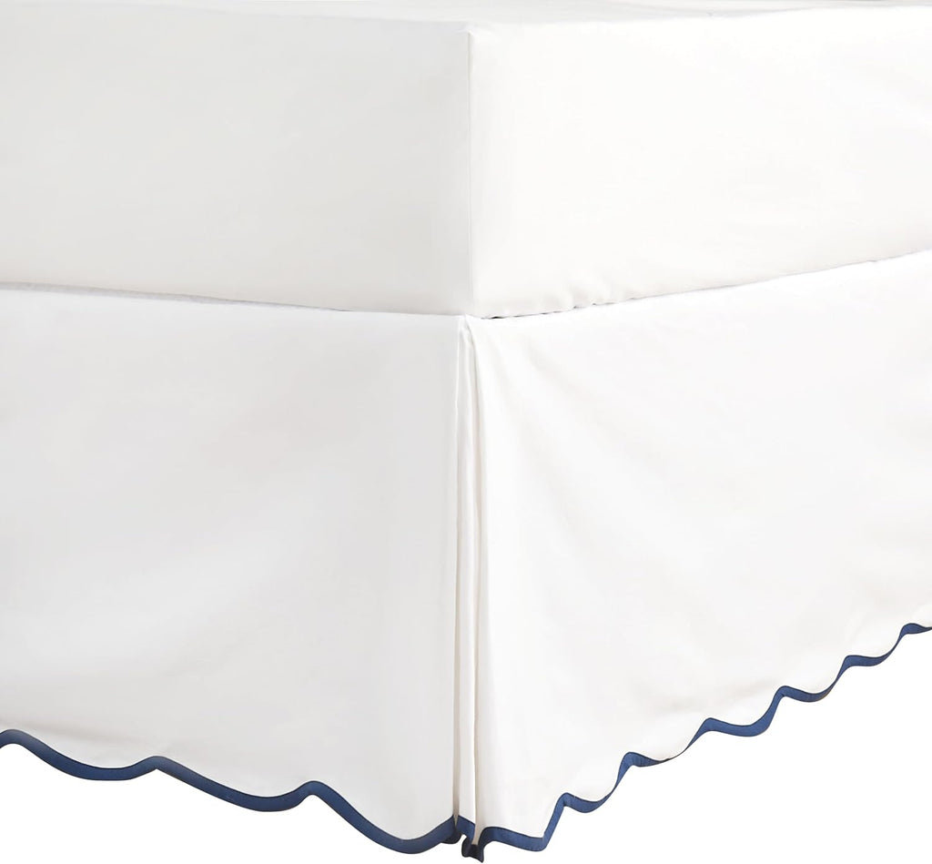 HIG Off White Chic Queen Bed Skirt - Easy Fit Scallop Edge Pleated Bedskirts, 14 Inch Drop Anti-Slip Dust Ruffle, Thick Fabric for Enhanced Privacy, Pre-Washed for Long-Lasting Use(N60022)