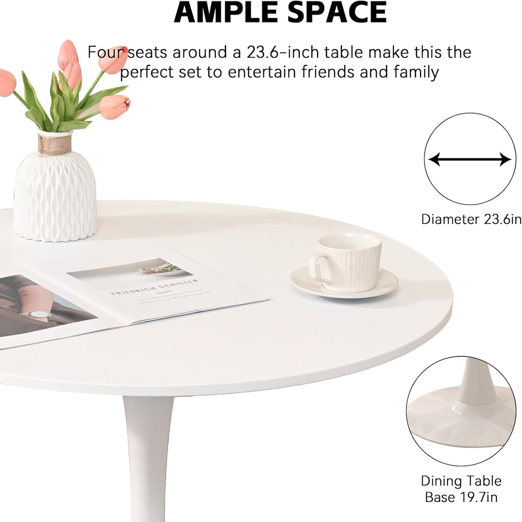 3-Pieces 24" Small Round Dining Table and Dininig Chair Set for 2,MDF Table Top and Heavy Metal Base Leg for Dining Room Apartment Small Space,Boucle Fabric, White