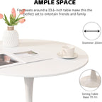 3-Pieces 24" Small Round Dining Table and Dininig Chair Set for 2,MDF Table Top and Heavy Metal Base Leg for Dining Room Apartment Small Space,Boucle Fabric, White