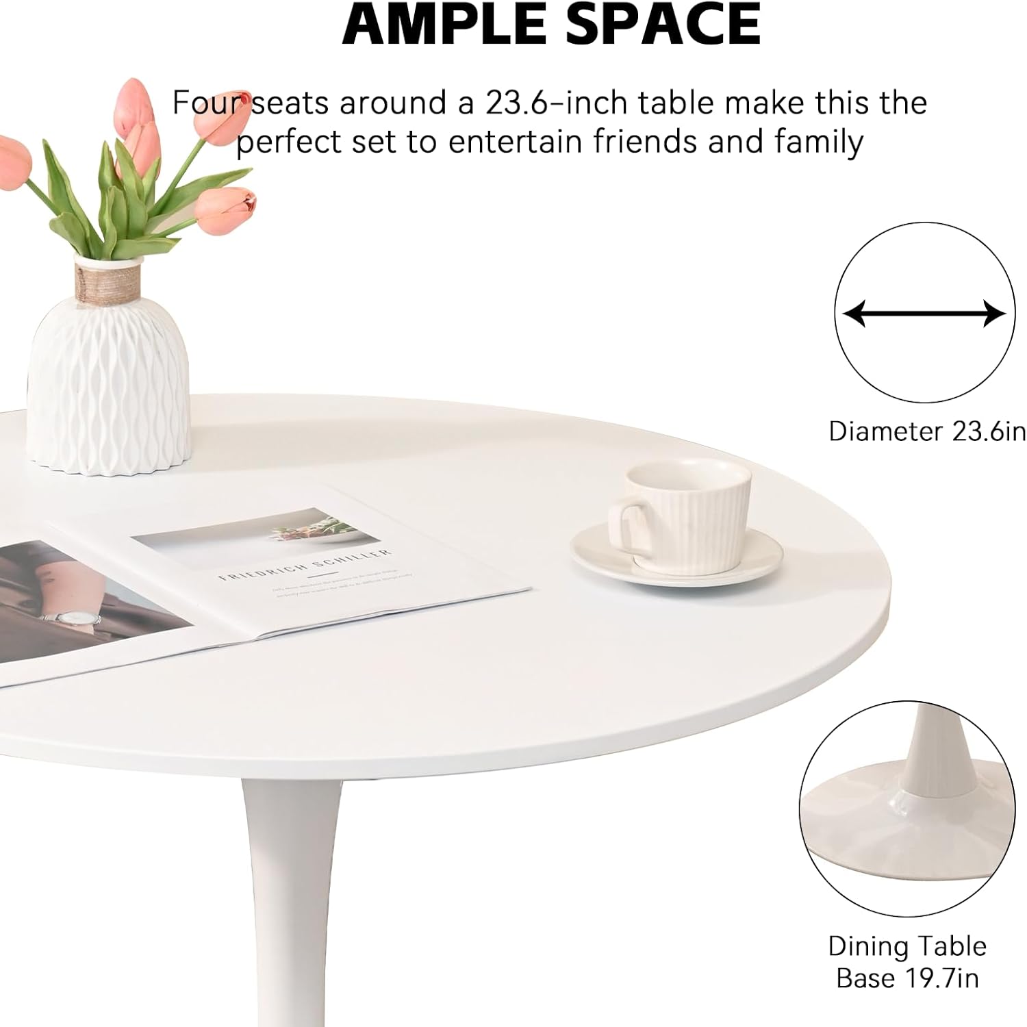 3-Pieces 24" Small Round Dining Table and Dininig Chair Set for 2,MDF Table Top and Heavy Metal Base Leg for Dining Room Apartment Small Space,Boucle Fabric, White