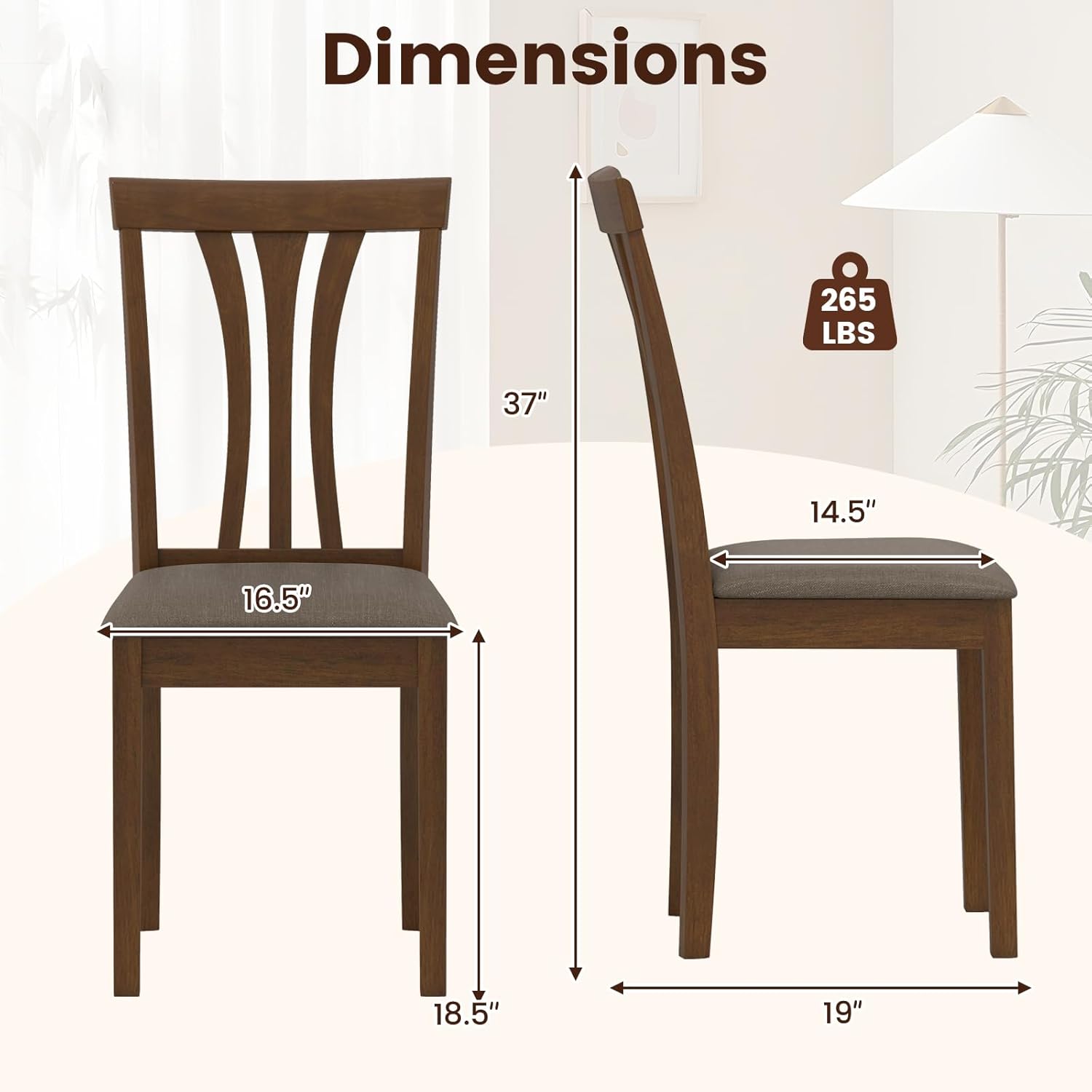 Giantex Wooden Dining Chairs Set of 4, Linen Fabric Upholstered Kitchen Armless Chair w/Rubber Wood Frame, Padded Seat, High Curved Back, Farmhouse Accent Side Chairs for Living Room (Brown+Gray)