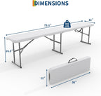Garvee 6FT Folding Bench, Plastic Portable Folding Bench Seat with Carry Handle & Lock for in/Outdoor Activities, Picnic, Soccer, Caming Dining Seat, White
