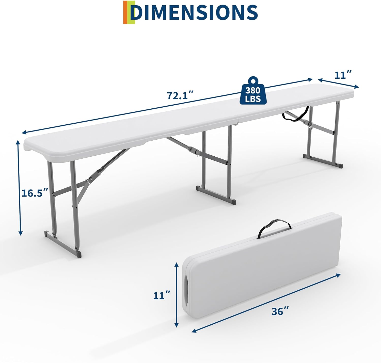 Garvee 6FT Folding Bench, Plastic Portable Folding Bench Seat with Carry Handle & Lock for in/Outdoor Activities, Picnic, Soccer, Caming Dining Seat, White