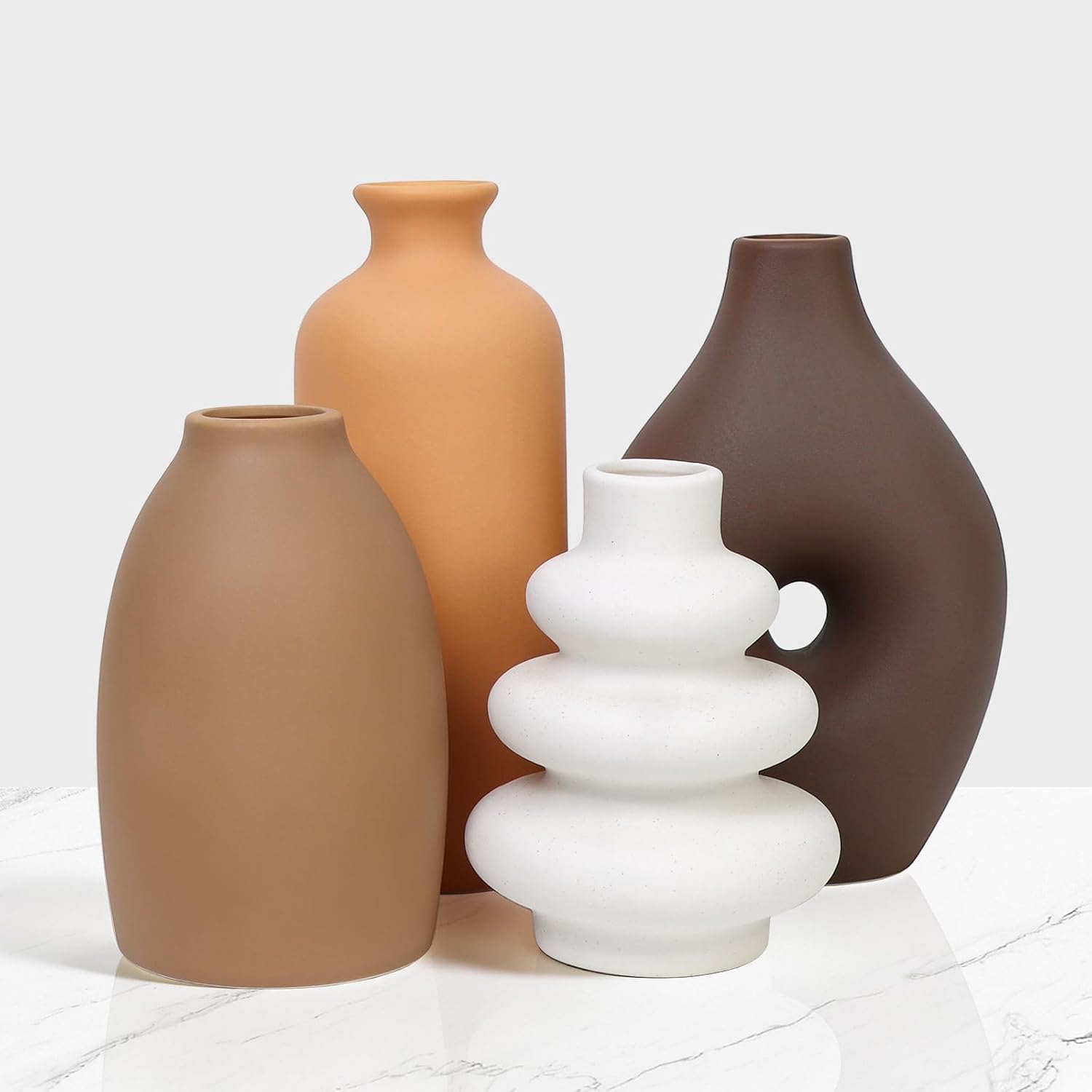 Ceramic Flower Vase Set Modern Farmhouse Decor Vases for Home Table Centerpiece - Rustic Flower Vases for Living Room Kitchen Shelf Mantle Fireplace Bedroom Office Bathroom Dining Coffee Table Decor