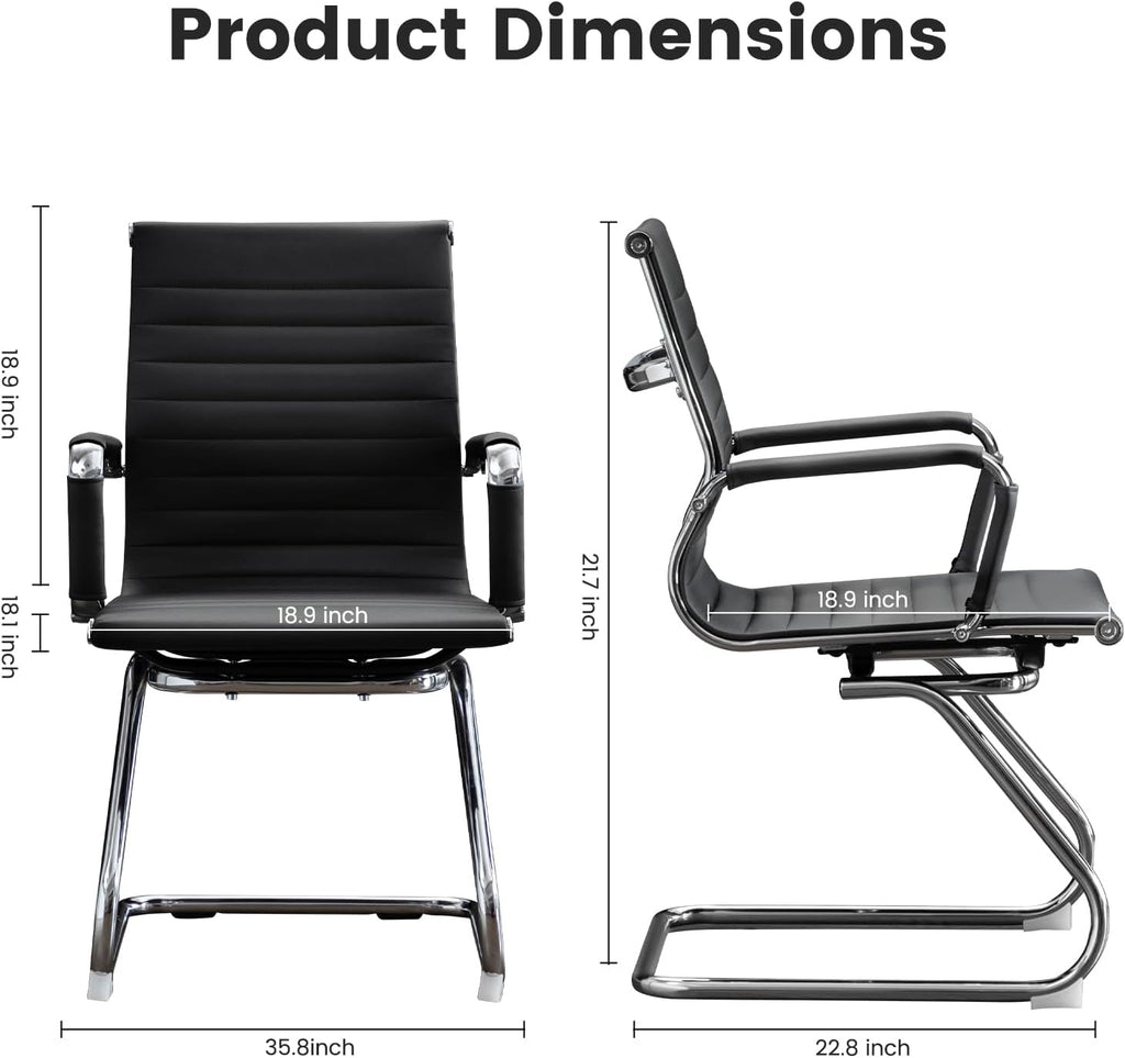 Office Guest Reception Chair Set of 4, Conference Room Chairs Waiting Room Chairs 4 Pack, Modern Leather Office Desk Chair No Wheels.（Black）
