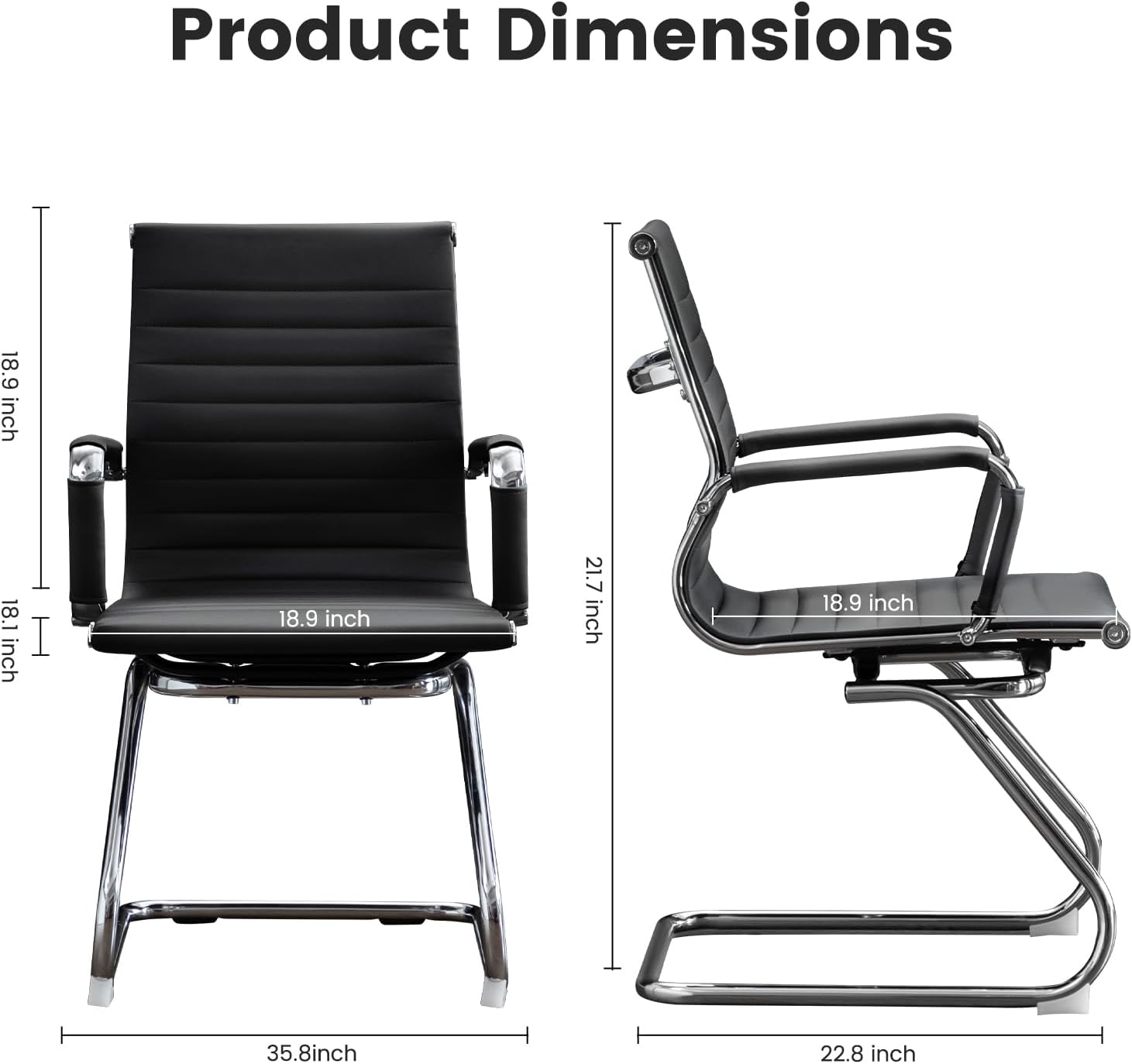 Office Guest Reception Chair Set of 4, Conference Room Chairs Waiting Room Chairs 4 Pack, Modern Leather Office Desk Chair No Wheels.（Black）