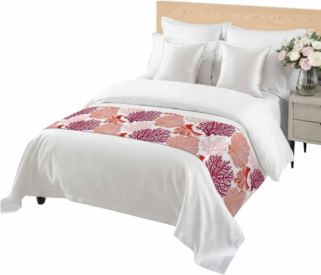 Red Orange Coastal Bed Runner Twin Size, Summer Coral Beach Nautical Bed Scarf Protector Slipcover for Bedroom Wedding Room Hotel, Bedding Runner Throws for Foot of Beds 71"x20"
