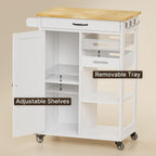 Gizoon Kitchen Island Cart with Storage Cabinet & Removable Tray | 27.6''W Mobile Kitchen Cart with Drawer, Towel Rack, 3 Hooks, 3 Open Shelves, Utility Trolley Cart for Dining Room, White