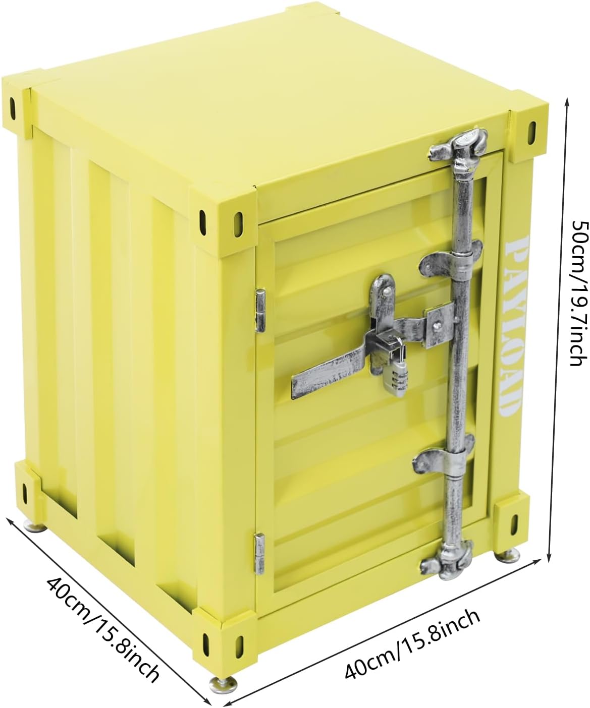 Industrial Wind Bedside Table, End Tables, Container Style Locker Wrought, Tinplate Bilayer Side Table, Metal Locker Nightstand with Combination Lock for Bedroom, Living Room, Office - Yellow