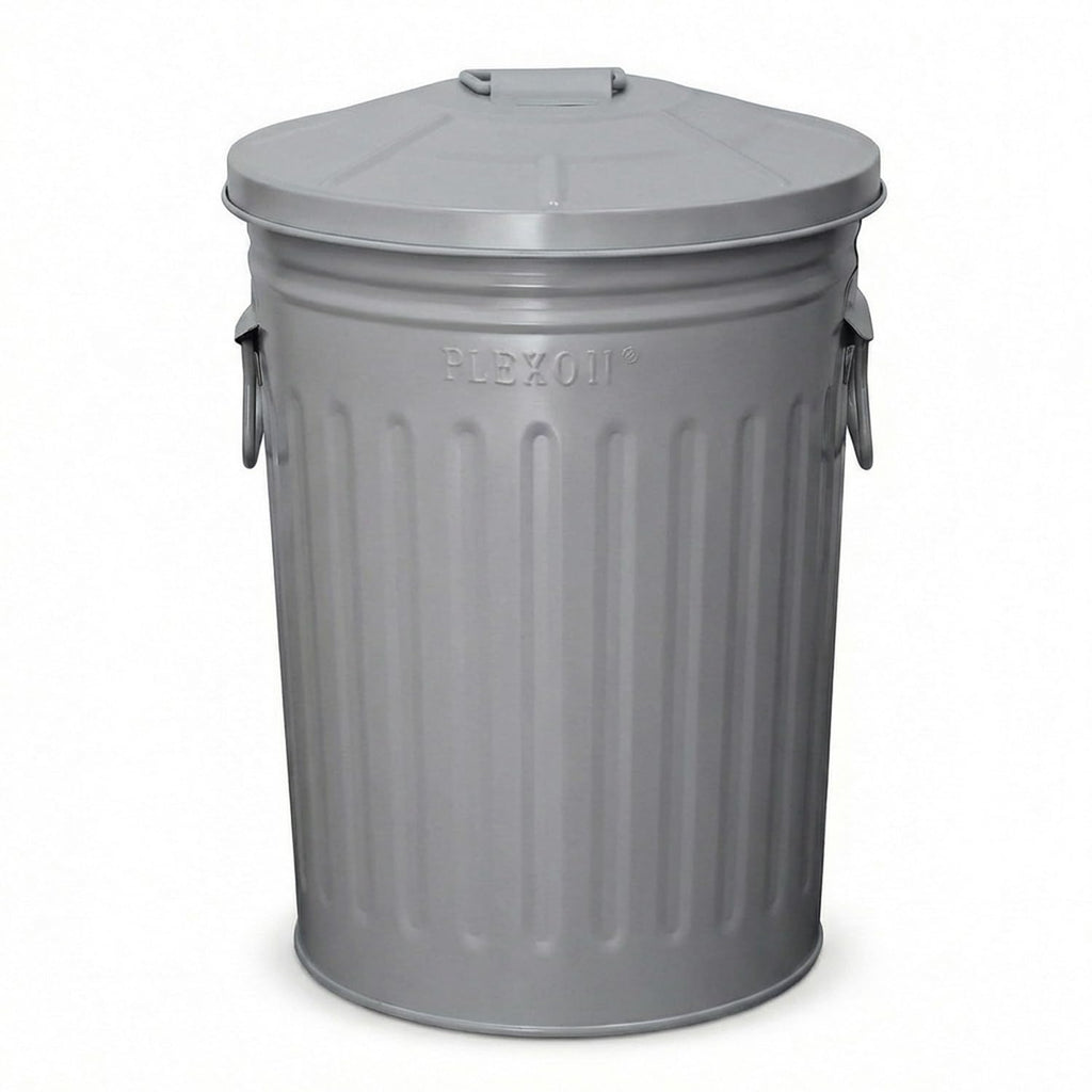 Plexon 2 Gallon Small Metal Trash Can with Lid Bathroom Garbage Can with Lid Bathroom Trash Can for Bedroom Office Kitchen Indoor Waste Basket, Round Powder Coated Gray Bucket