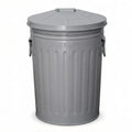Plexon 2 Gallon Small Metal Trash Can with Lid Bathroom Garbage Can with Lid Bathroom Trash Can for Bedroom Office Kitchen Indoor Waste Basket, Round Powder Coated Gray Bucket