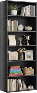 6 Tier Bookshelf, 63" Tall Open Display Bookcase with Reinforced Back & Anti-Tip Kit, Heavy Duty Wood Book Shelves for Home Office, Living Room & Bedroom, Black