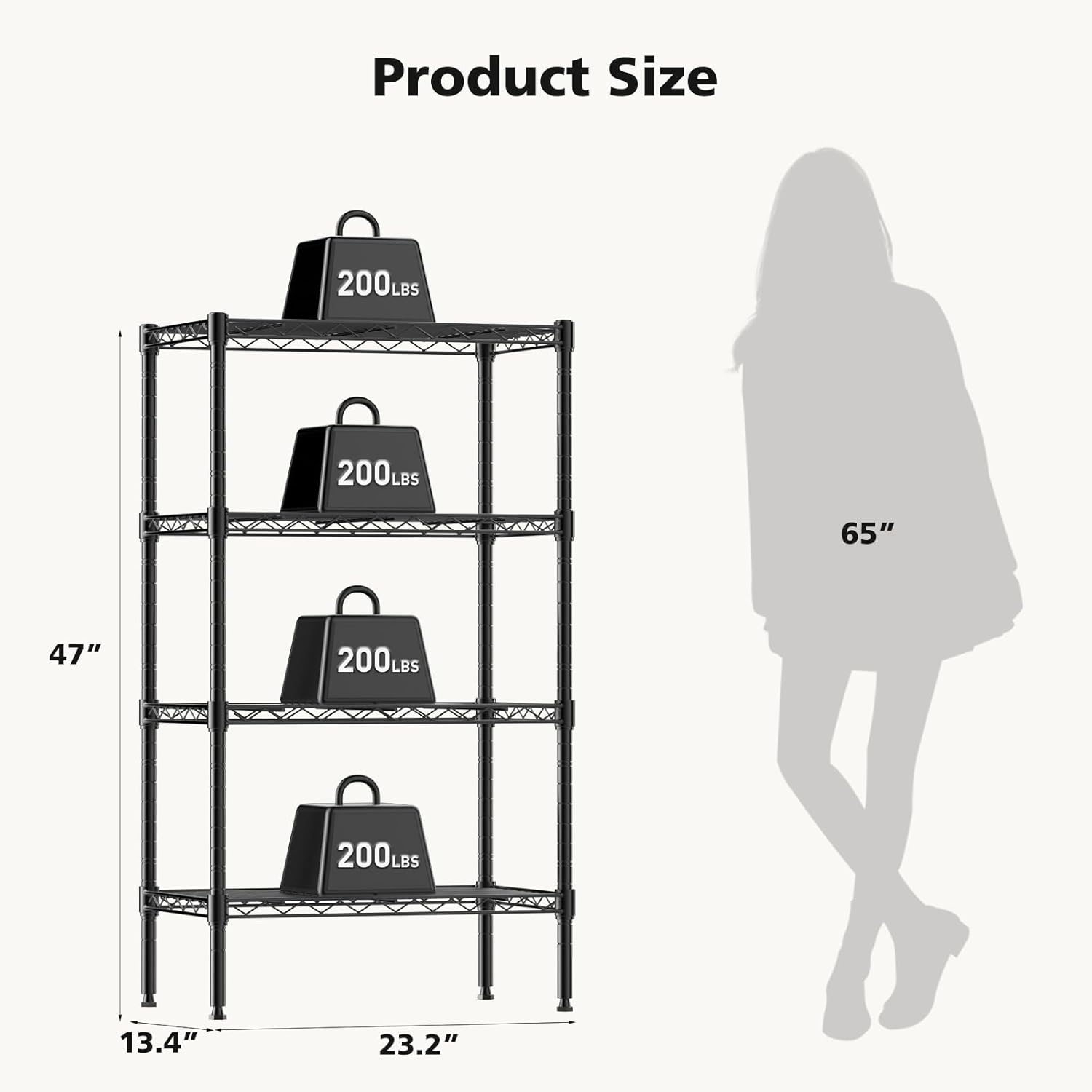 DUMOS 4-Tier Metal Wire Storage Shelves, Adjustable Standing Storage Rack Shelf, Heavy Duty Steel Shelving Unit Organizers for Kitchen Bathroom Pantry Garage, 23.3" Wx13.4 Dx47 H, Black