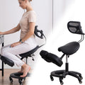Ergonomic Kneeling Chair with Backrest, 360° Swivel Mobile Posture Stool for Office, Black Leather