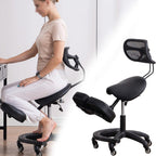 Ergonomic Kneeling Chair with Backrest, 360° Swivel Mobile Posture Stool for Office, Black Leather