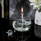 SUPERFINDINGS 2 Sets Clear Glass Oil Lamp Round Refillable Liquid Petite Oil lamp 11.5 x 10.2 cm Burning with Wick and Holder Included for Indoor Lighting and Outdoor Events