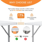 Lakhow Folding Table 4 Foot Portable Heavy Duty Plastic Fold-in-Half Utility Table with Carrying Handle,Indoor Outdoor Small Adjustable Height Folding,Camping and Party,White