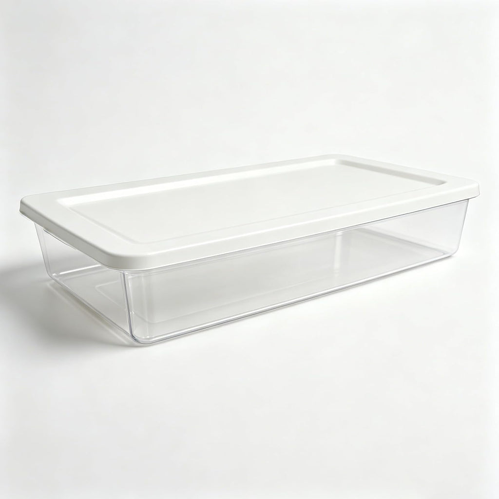 41 Quart Under Bed Storage Containers, Clear, White, 2 Pack | Rigid Plastic, Snap-On Lid, Stackable, Flat Organizer Boxes