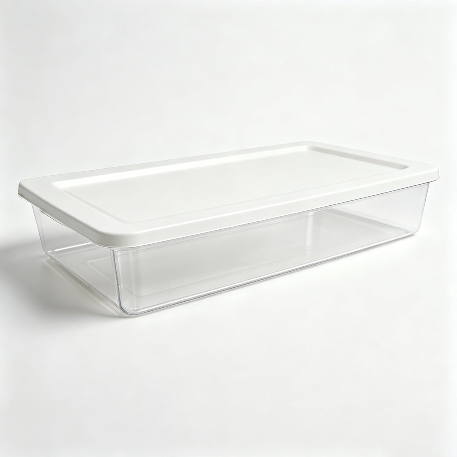 41 Quart Under Bed Storage Containers, Clear, White, 2 Pack | Rigid Plastic, Snap-On Lid, Stackable, Flat Organizer Boxes