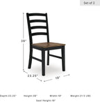Signature Design by Ashley Wildenauer Dining Chairs Set of 2, Modern Ladderback Dining Chairs with Solid Wood Frame, Two-Tone Finish, Contoured Seat, Black/Brown