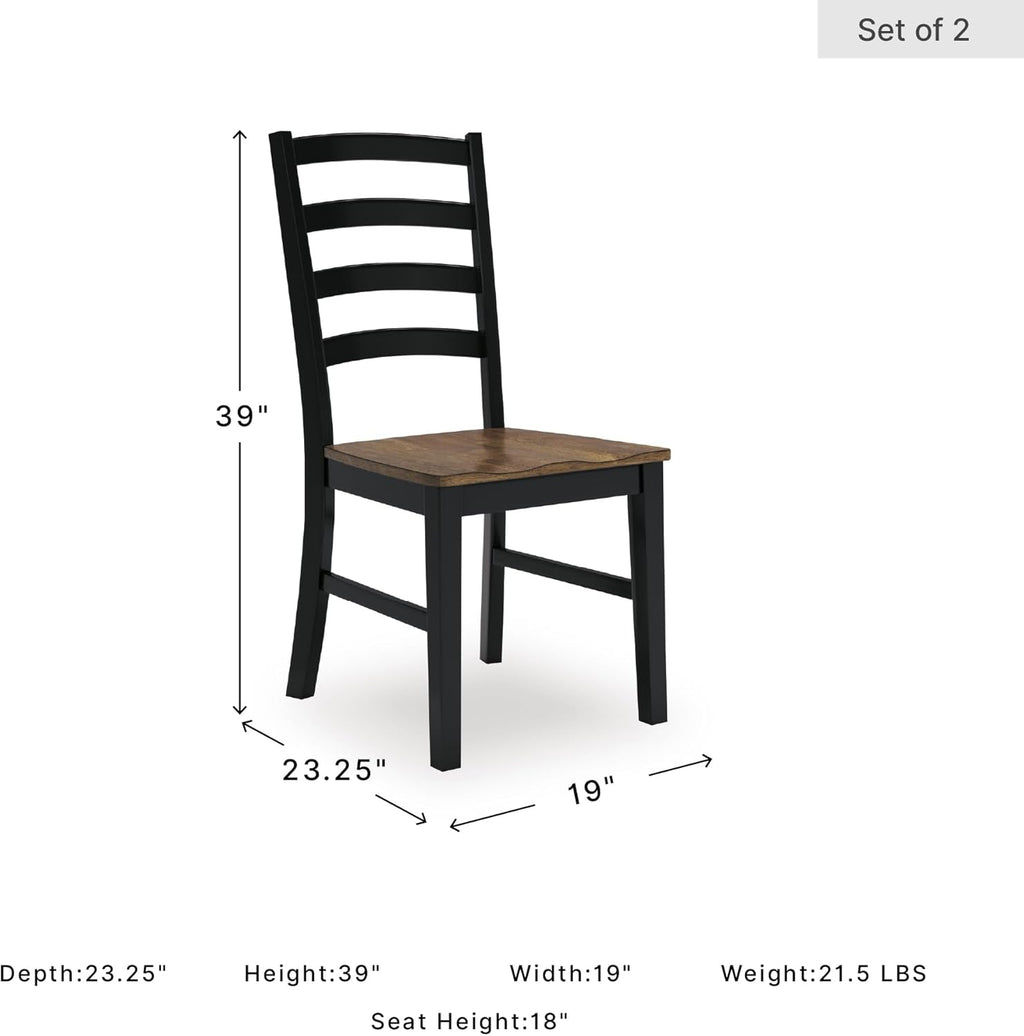 Signature Design by Ashley Wildenauer Dining Chairs Set of 2, Modern Ladderback Dining Chairs with Solid Wood Frame, Two-Tone Finish, Contoured Seat, Black/Brown