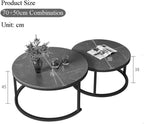Nesting Coffee Tables Set of 2 Furniture Round Living Room Table Sets Side Tables for Bedroom with Top and Black Metal Frame(F)