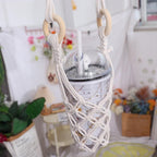 Hanging Water Bottle Net Bag Cotton Carrier with Hooks Portable Storage Holder for Wine Bottles DIY Accessories(white)