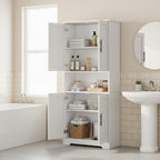 70" Tall Bathroom Storage Cabinet with Doors, Adjustable Shelves and Open Center Storage, Freestanding Bathroom Organizer,White